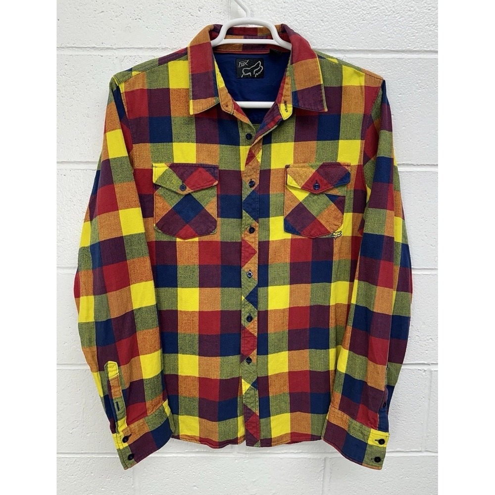 Fox Racing Flannel Shirt Yellow Red Plaid Button Up / Mens XL